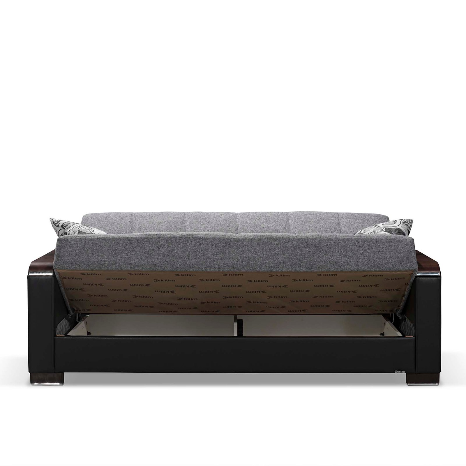 ottomanson armada x collection upholstered convertible wood trimmed sofabed with storage, grey/black pu polyester ottomanson armada x collection upholstered convertible wood trimmed sofabed with storage, grey/black pu polyester