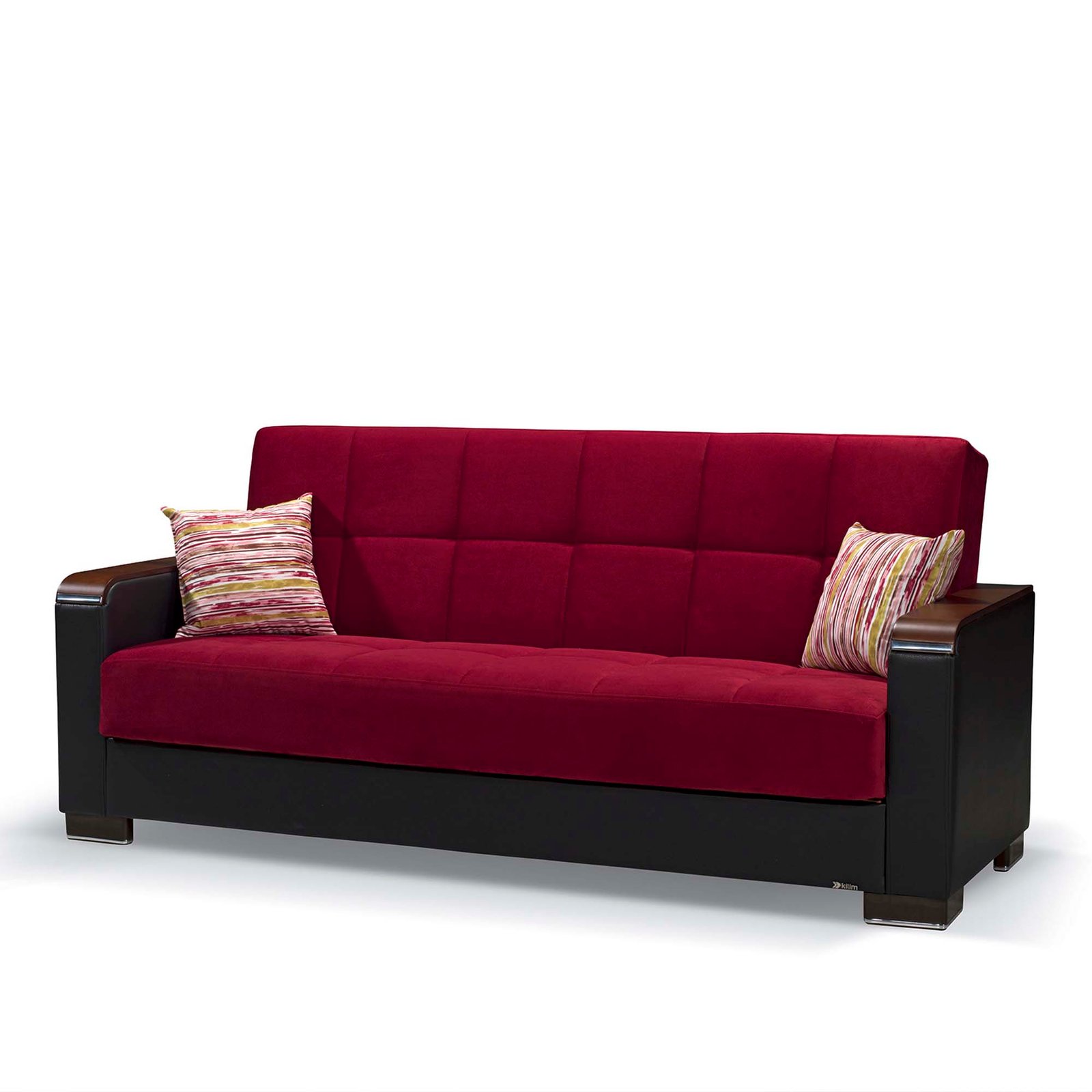 ottomanson armada x collection upholstered convertible wood trimmed sofabed with storage, burgundy/black pu microfiber ottomanson armada x collection upholstered convertible wood trimmed sofabed with storage, burgundy/black pu microfiber