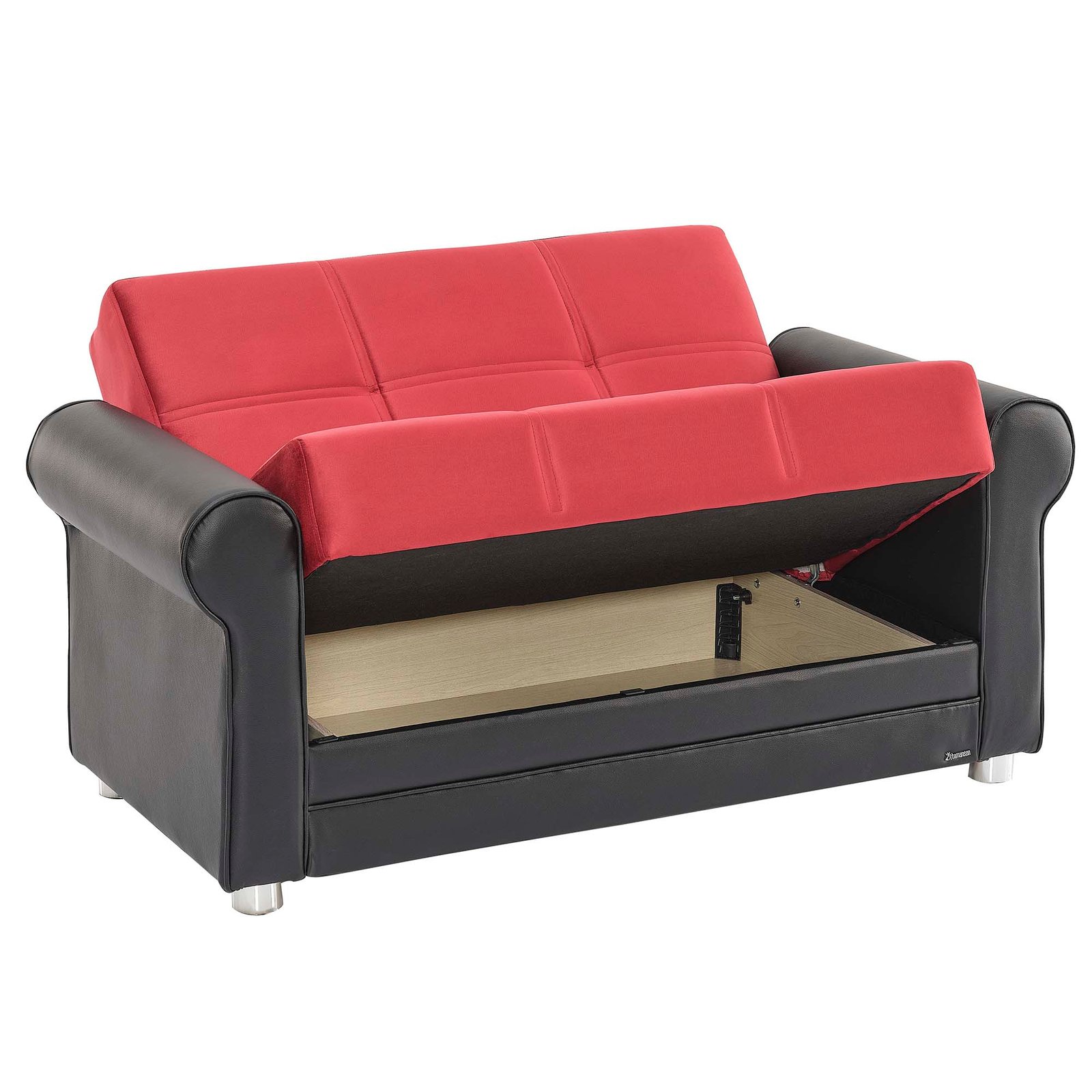 ottomanson avalon collection upholstered convertible loveseat with storage, burgundy ottomanson avalon collection upholstered convertible loveseat with storage, burgundy