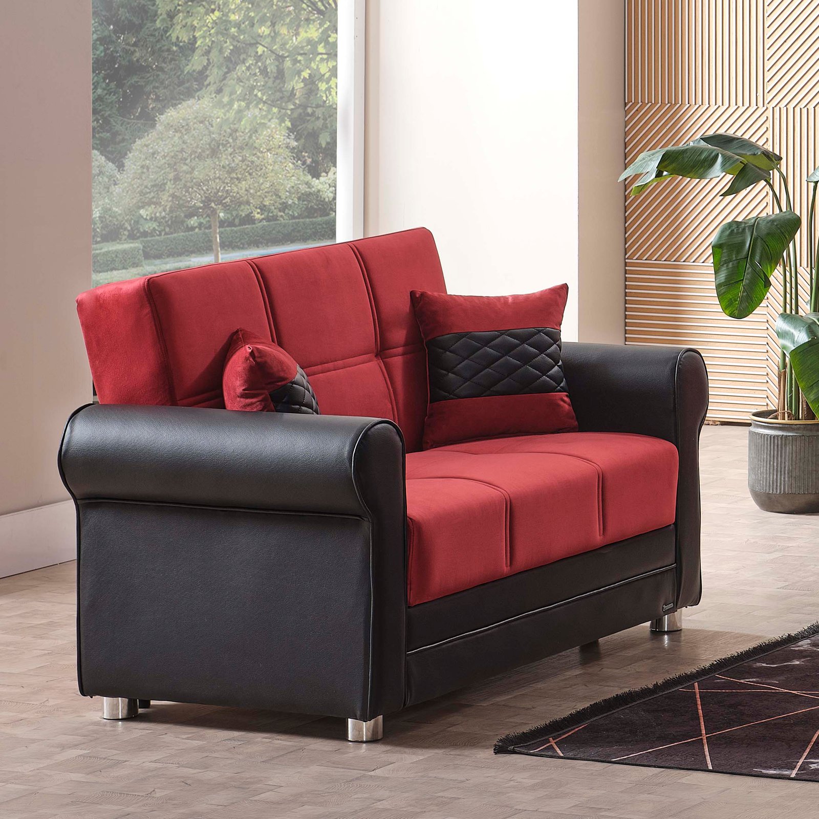 ottomanson avalon collection upholstered convertible loveseat with storage, burgundy ottomanson avalon collection upholstered convertible loveseat with storage, burgundy