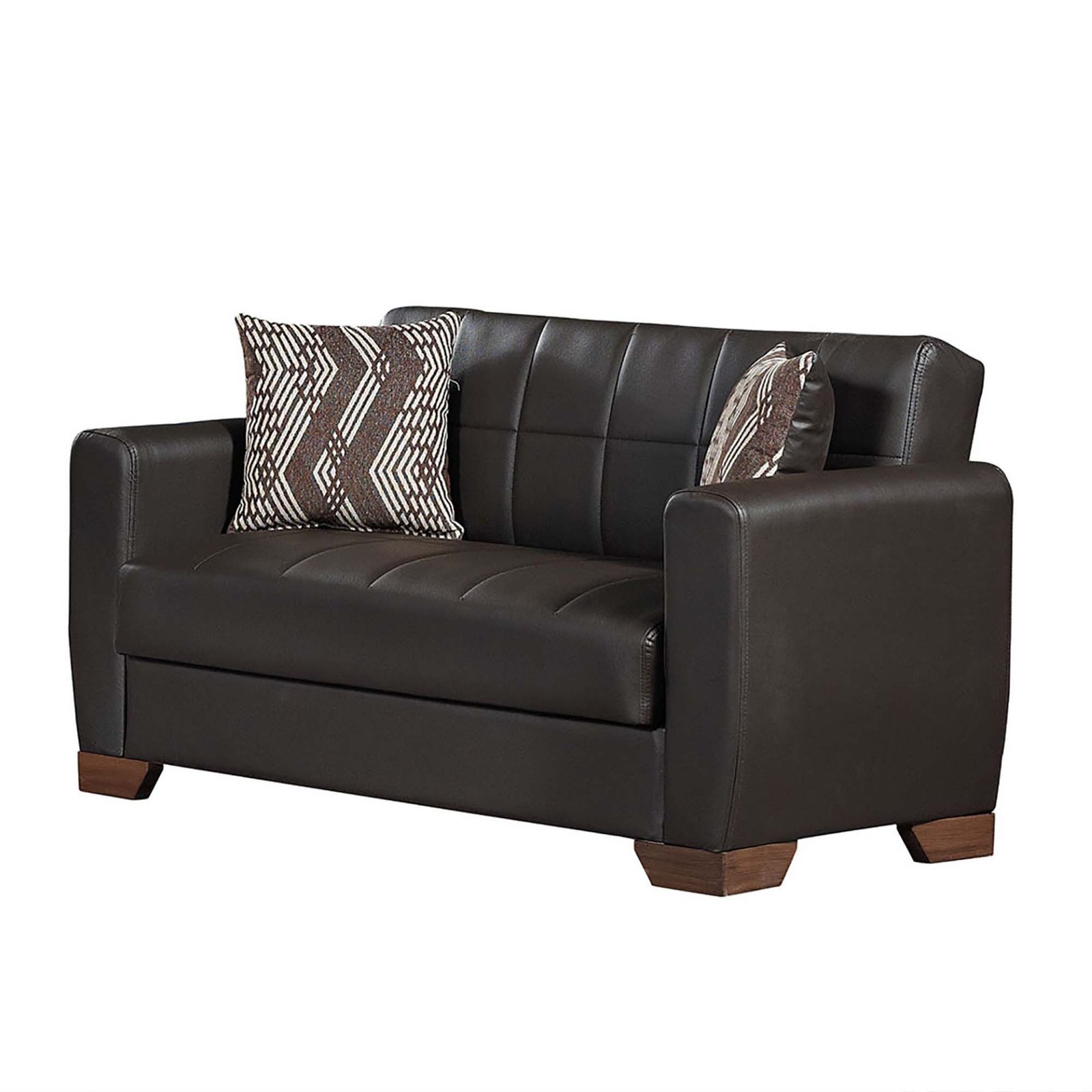 Ottomanson Barato Collection Upholstered Convertible Loveseat with Storage, Brown-PU