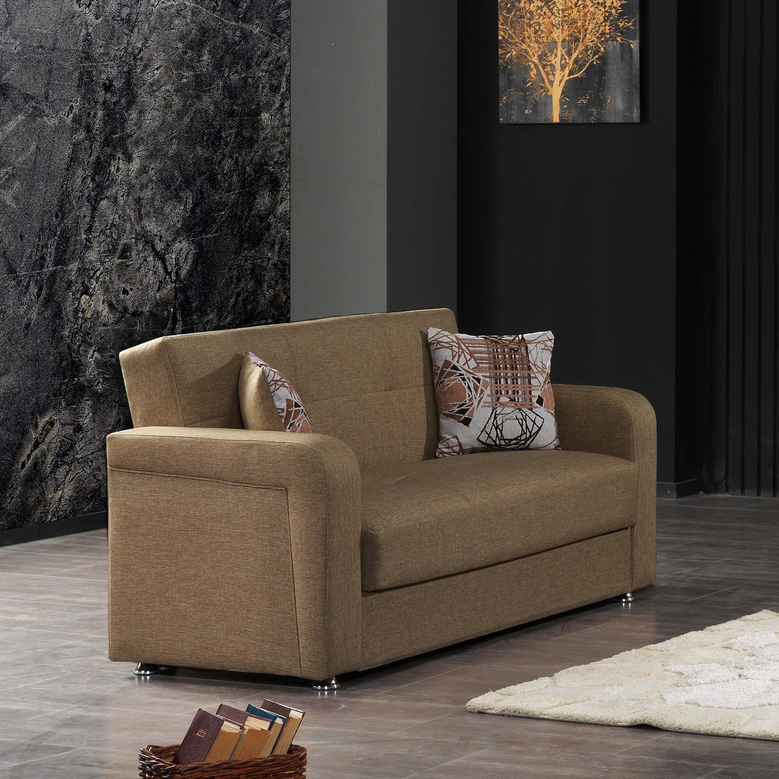 ottomanson harmony collection upholstered convertible loveseat with storage, brown ottomanson harmony collection upholstered convertible loveseat with storage, brown
