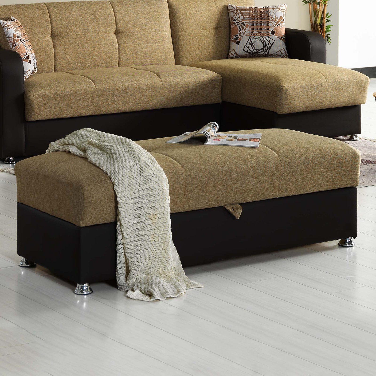 ottomanson harmony collection upholstered convertible ottoman with storage, brown pu ottomanson harmony collection upholstered convertible ottoman with storage, brown pu