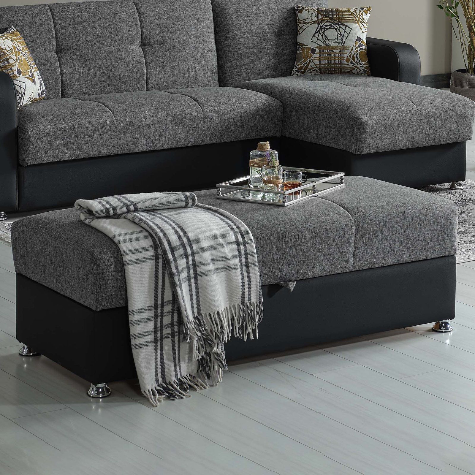 ottomanson harmony collection upholstered convertible ottoman with storage, grey pu ottomanson harmony collection upholstered convertible ottoman with storage, grey pu