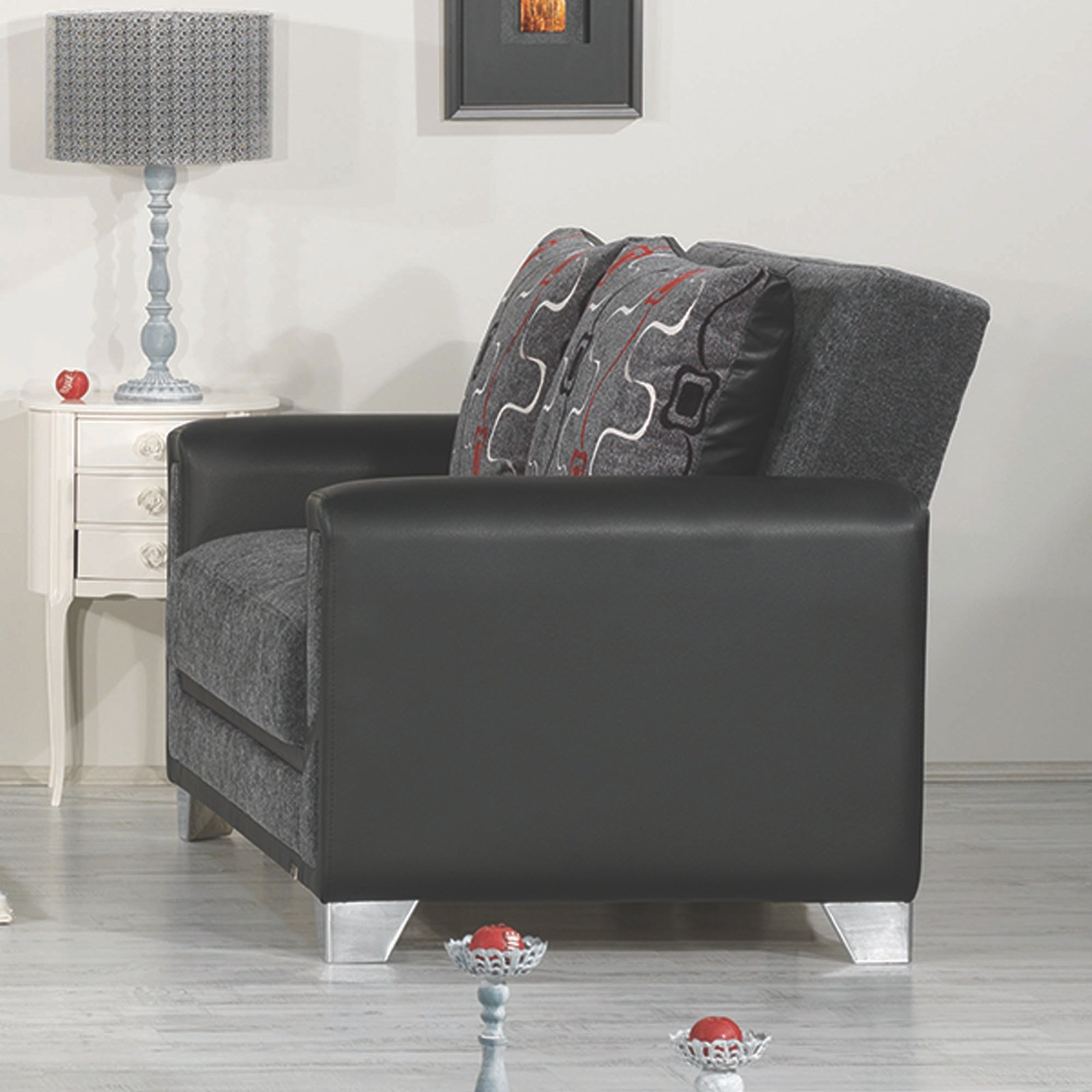 Ottomanson Mondo Modern Collection Upholstered Convertible Loveseat with Storage, Grey