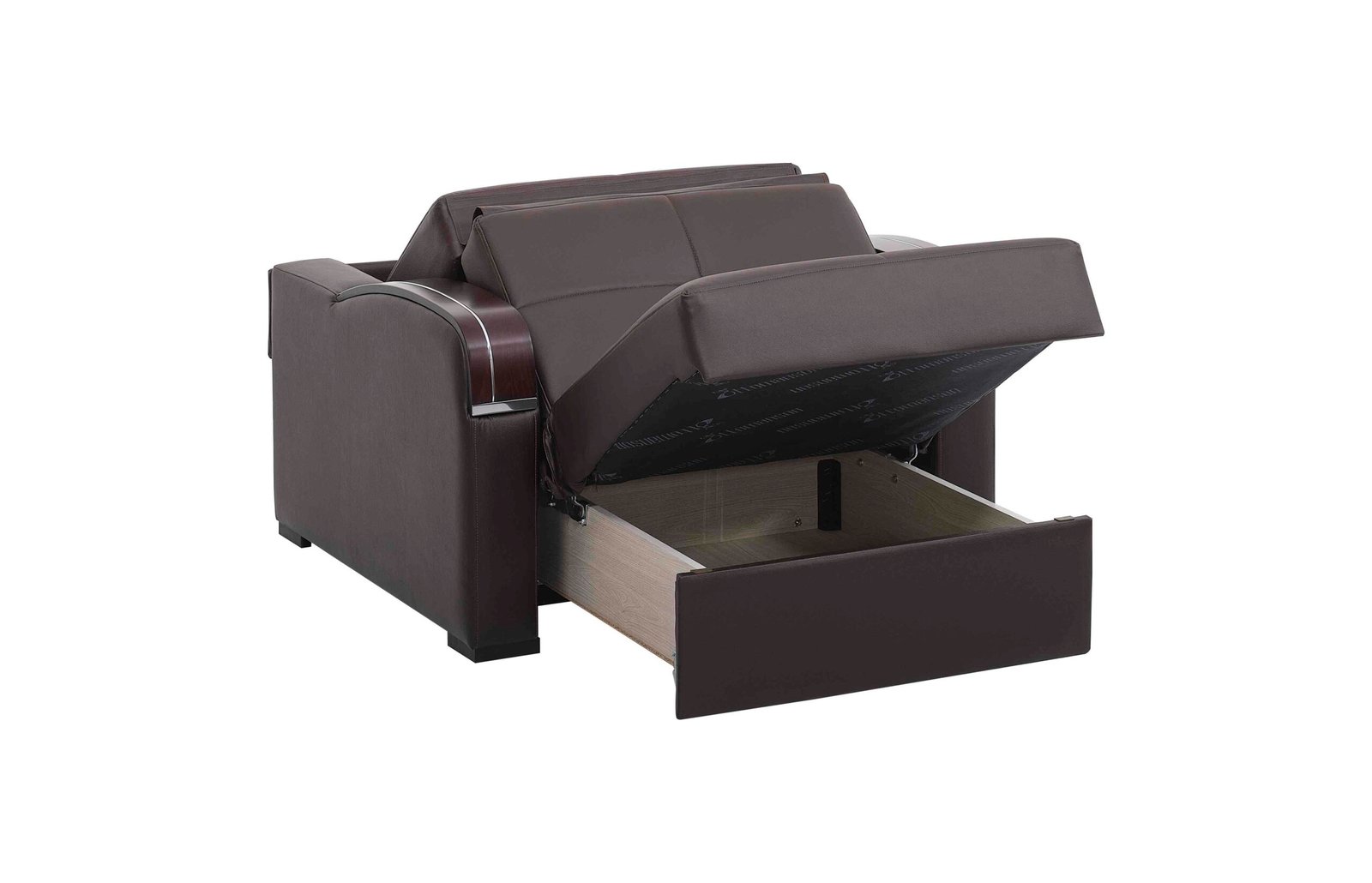 ottomanson sleep plus collection upholstered convertible armchair with storage, brown pu ottomanson sleep plus collection upholstered convertible armchair with storage, brown pu