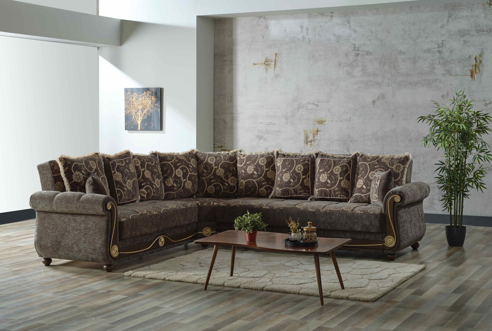 Ottomanson Americana Collection Upholstered Convertible Sectional with Storage, Grey