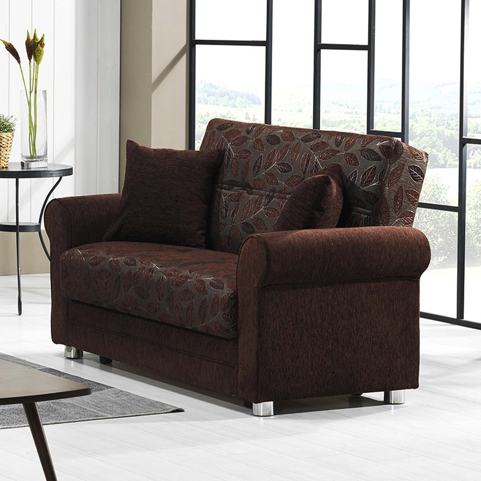 Ottomanson Rio Grande Collection Upholstered Convertible Loveseat with Storage, Dark Brown