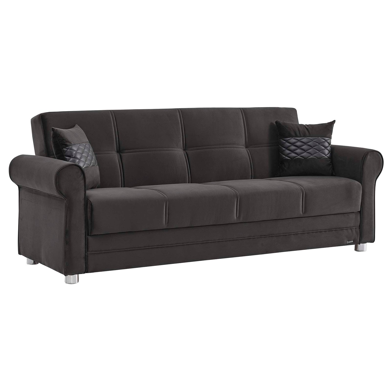 Ottomanson Sara Collection Upholstered Convertible Sofabed with Storage, Black