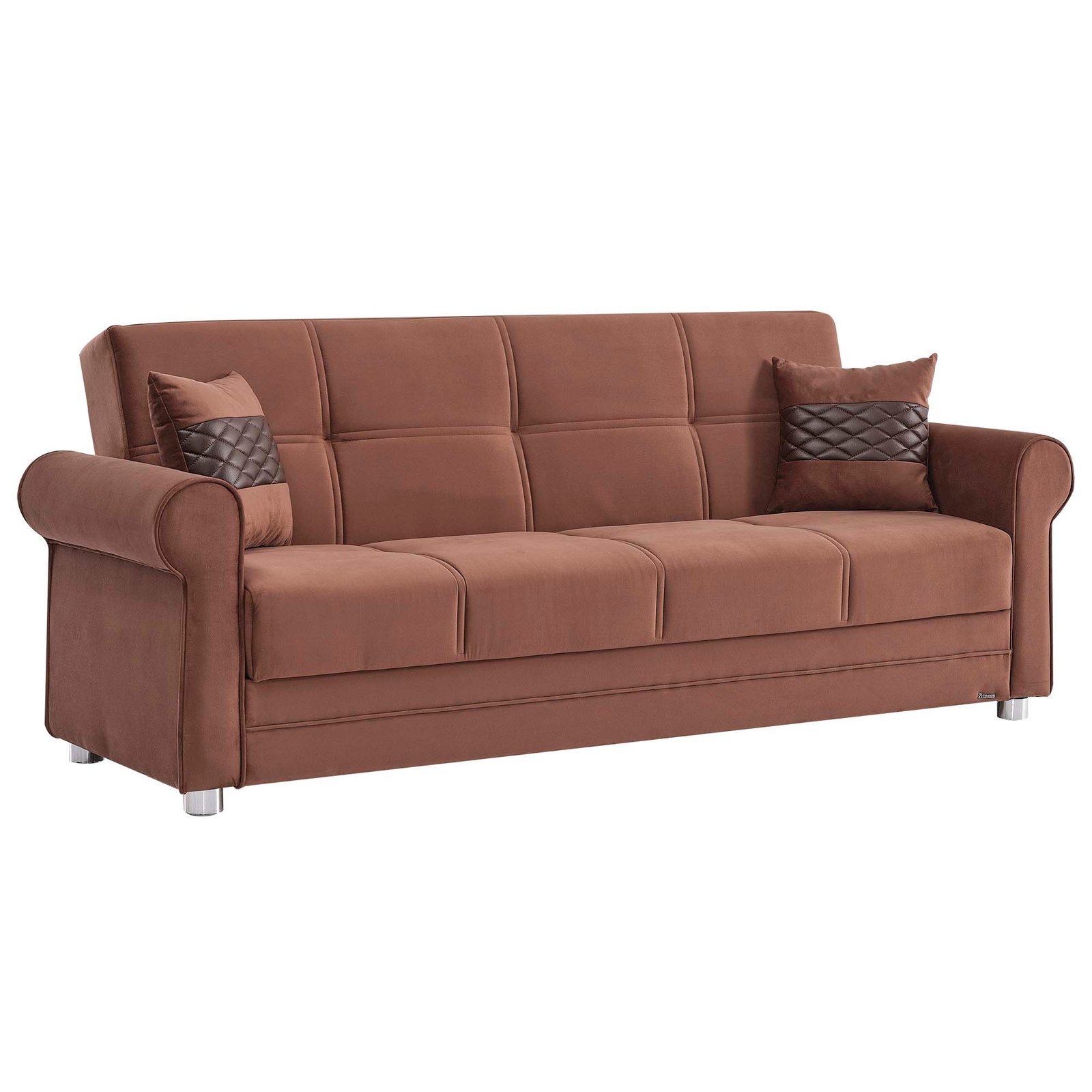 Ottomanson Sara Collection Upholstered Convertible Sofabed with Storage, Brown