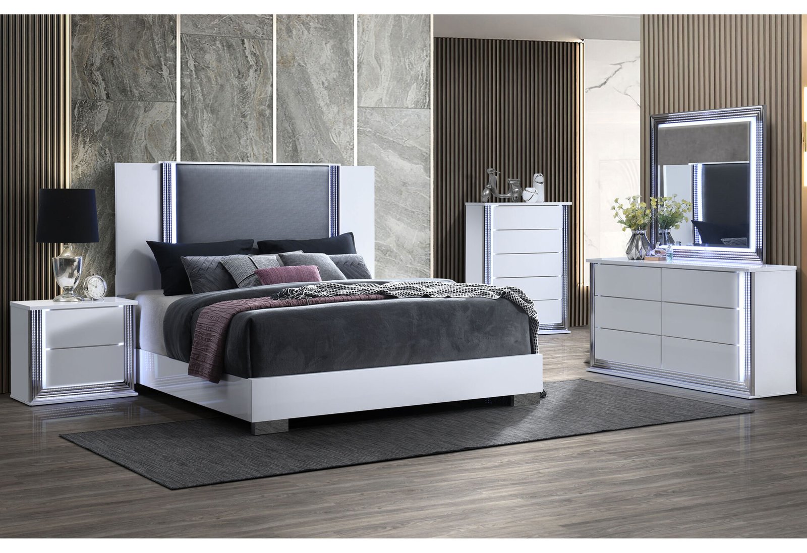 ylime smooth white queen bed group fully slatted w/ vanity set ylime smooth white queen bed group fully slatted w/ vanity set