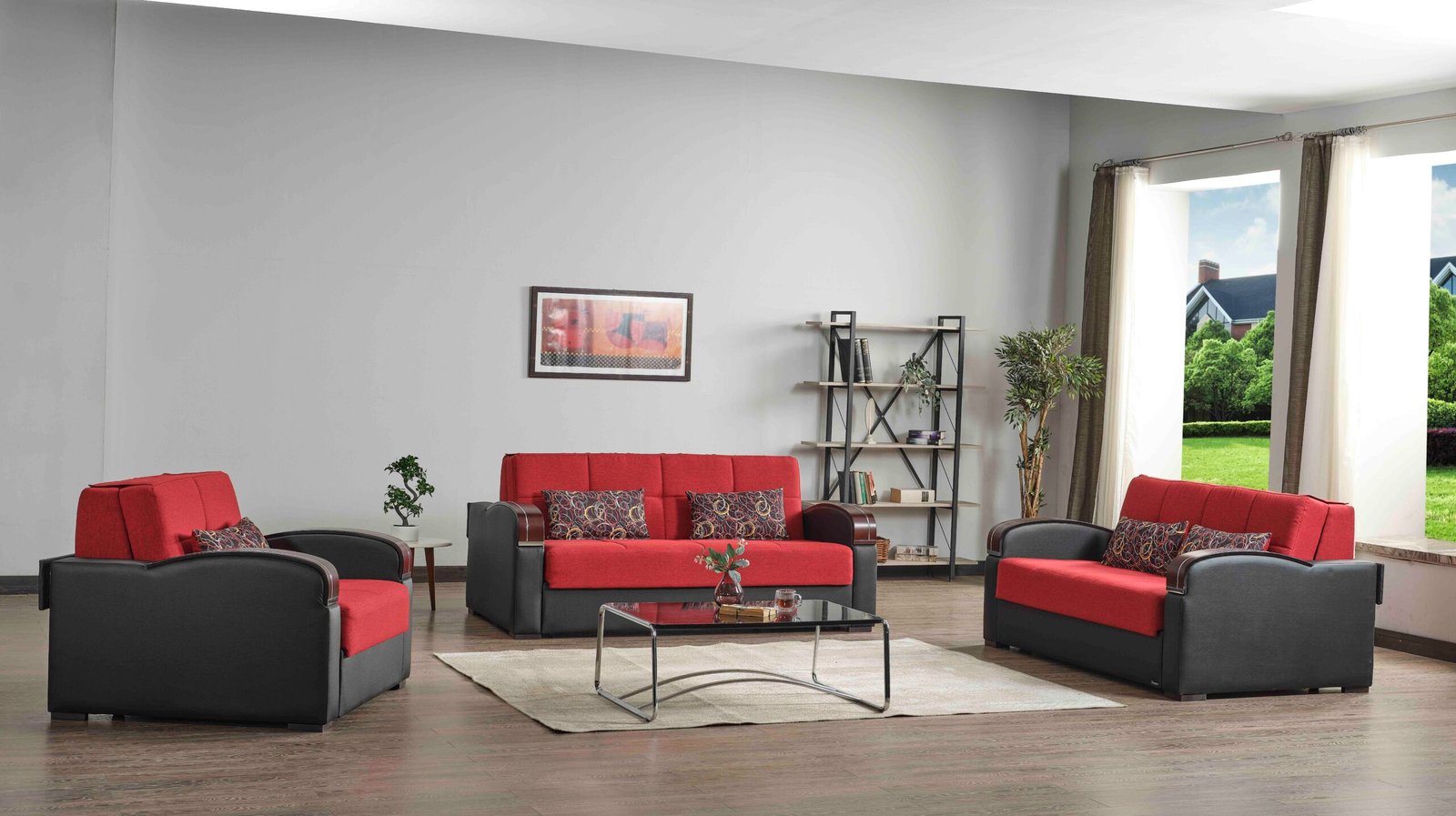 Ottomanson Sleep Plus Collection Upholstered Convertible Armchair with Storage, Red