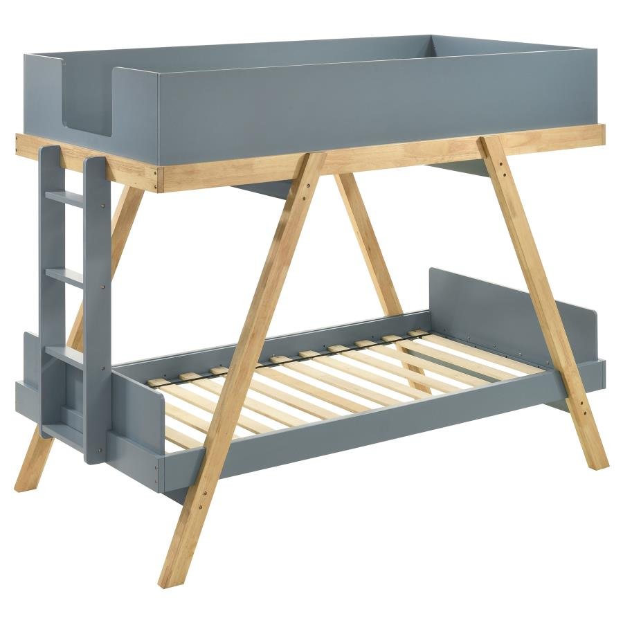 FRANKIE WOOD TWIN OVER TWIN BUNK BED BLUE AND NATURAL