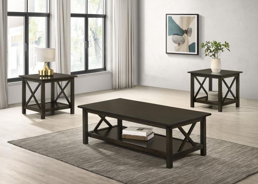 RACHELLE 3-PIECE RECTANGULAR COFFEE TABLE SET DEEP MERLOT