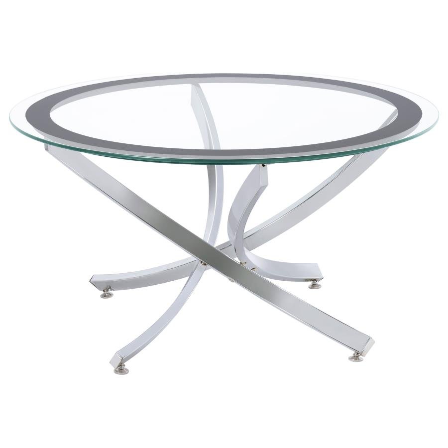 BROOKE ROUND GLASS TOP COFFEE TABLE METAL BASE CHROME