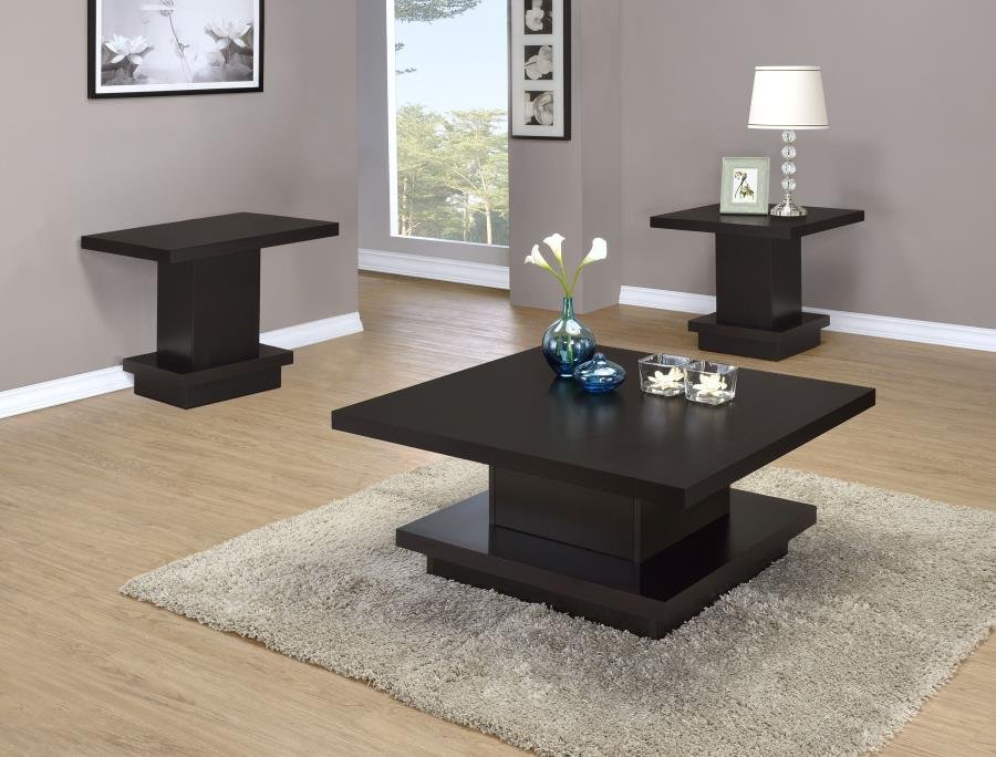 RESTON 3-PIECE SQUARE COFFEE AND END TABLE SET CAPPUCCINO