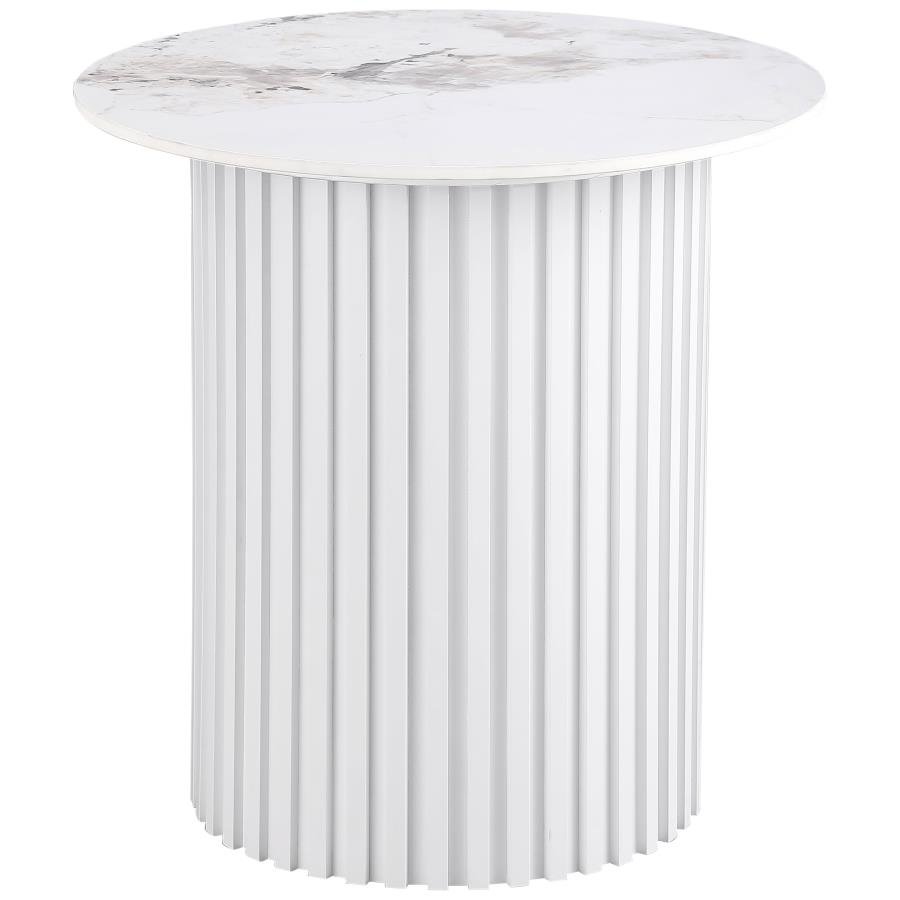 ROWENA ROUND SINTERED STONE END TABLE WHITE FAUX MARBLE