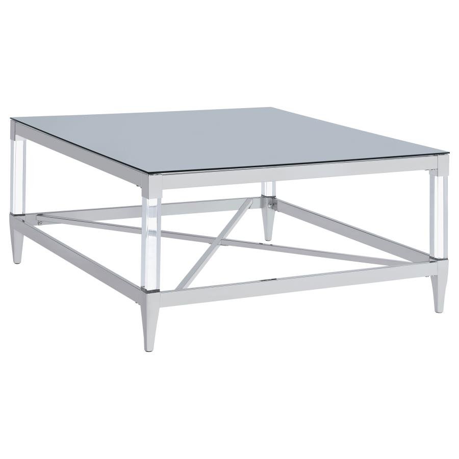 LINDLEY SQUARE TEMPERED MIRROR ACRYLIC COFFEE TABLE CHROME