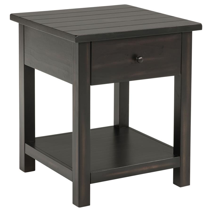 PAYNE 1-DRAWER WOOD END TABLE WITH SHELF DISTRESSED JAVA