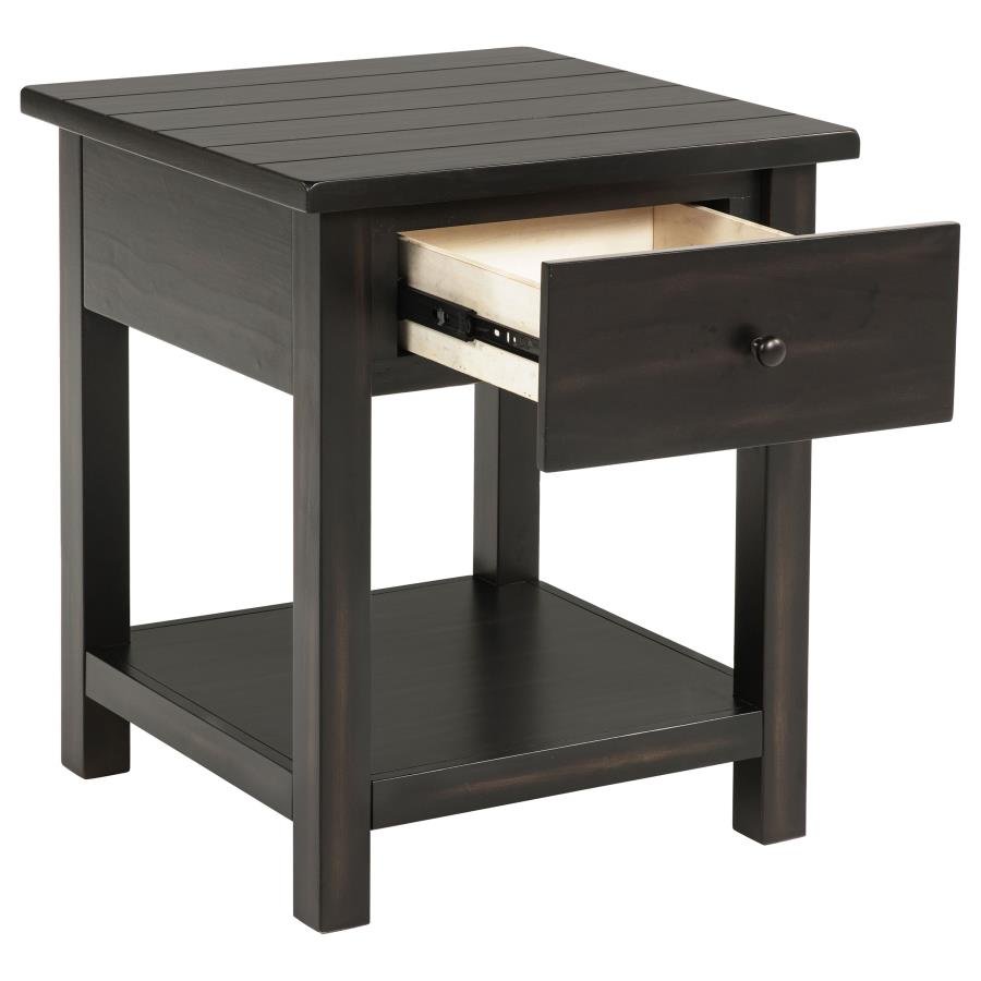 payne 1 drawer wood end table with shelf distressed java payne 1 drawer wood end table with shelf distressed java