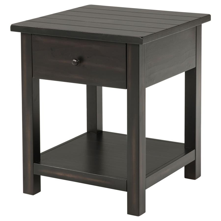 payne 1 drawer wood end table with shelf distressed java payne 1 drawer wood end table with shelf distressed java
