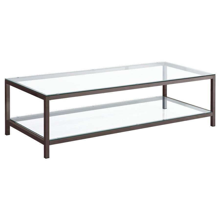 TRINI 1-SHELF GLASS TOP COFFEE TABLE BLACK NICKEL