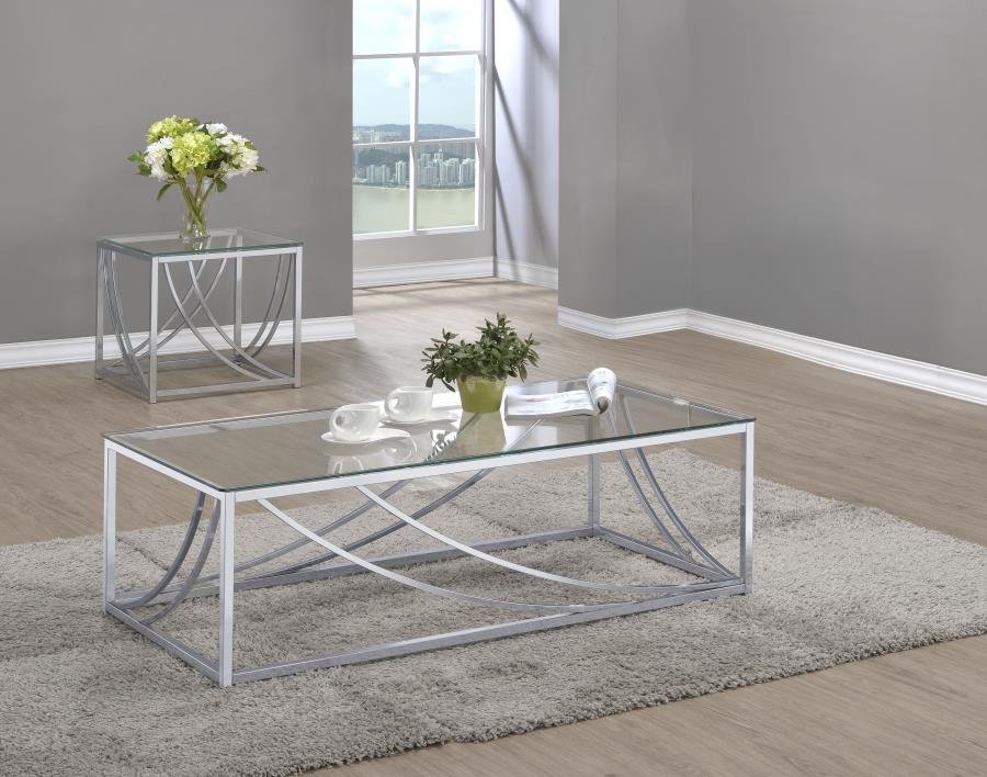 LILLE 2-PIECE GLASS TOP COFFEE AND END TABLE SET CHROME