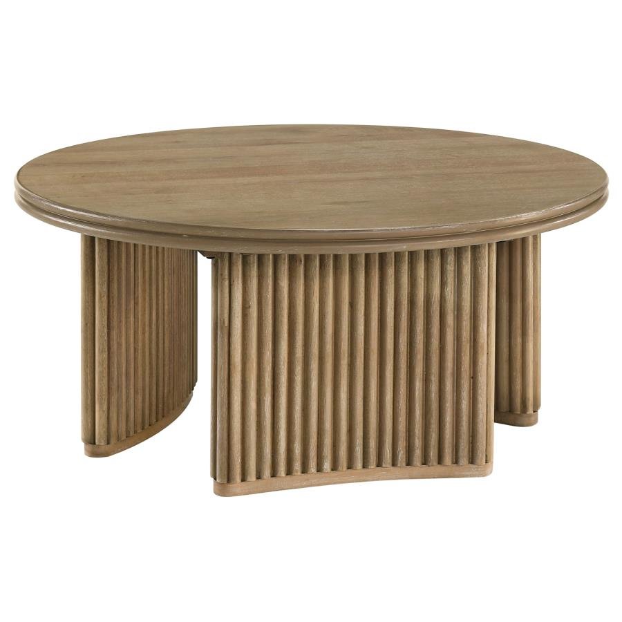 ADINA 36-INCH ROUND WOOD COFFEE TABLE DISTRESSED LIGHT BROWN