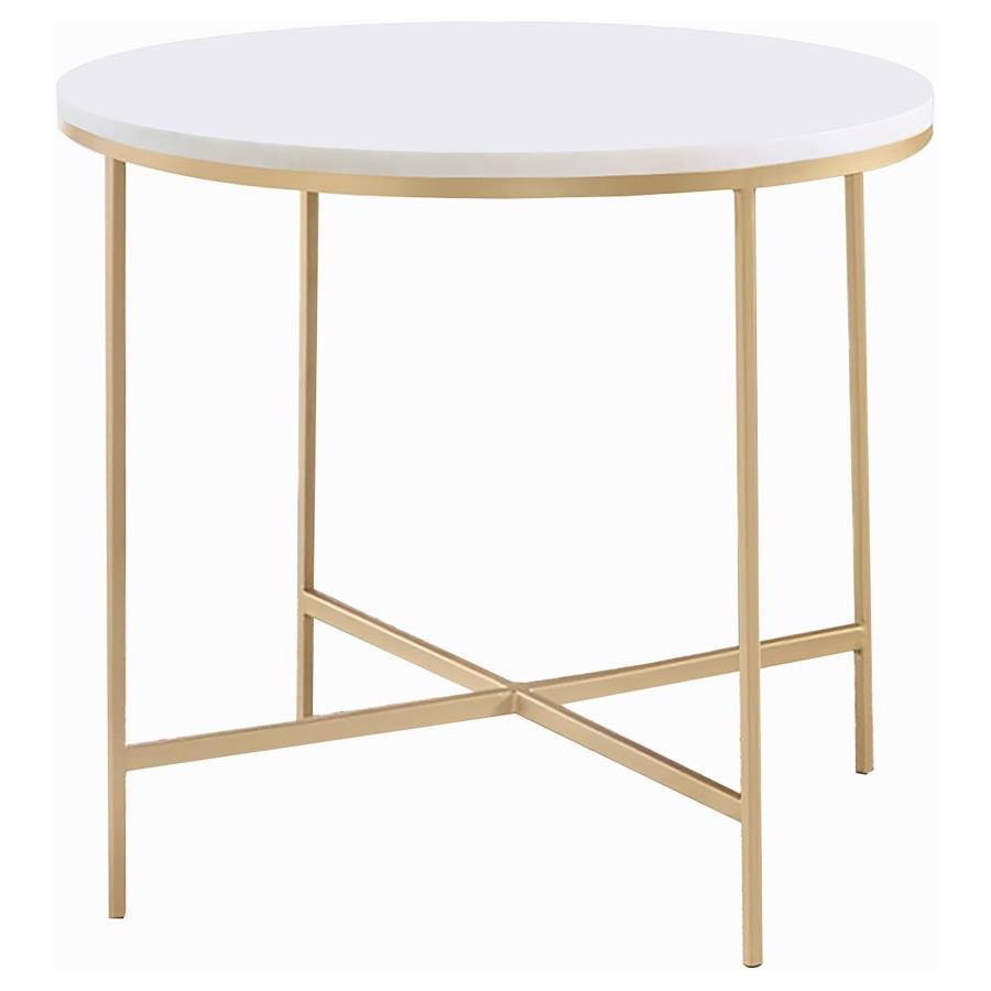 ELLISON ROUND MARBLE TOP SIDE END TABLE WHITE AND GOLD