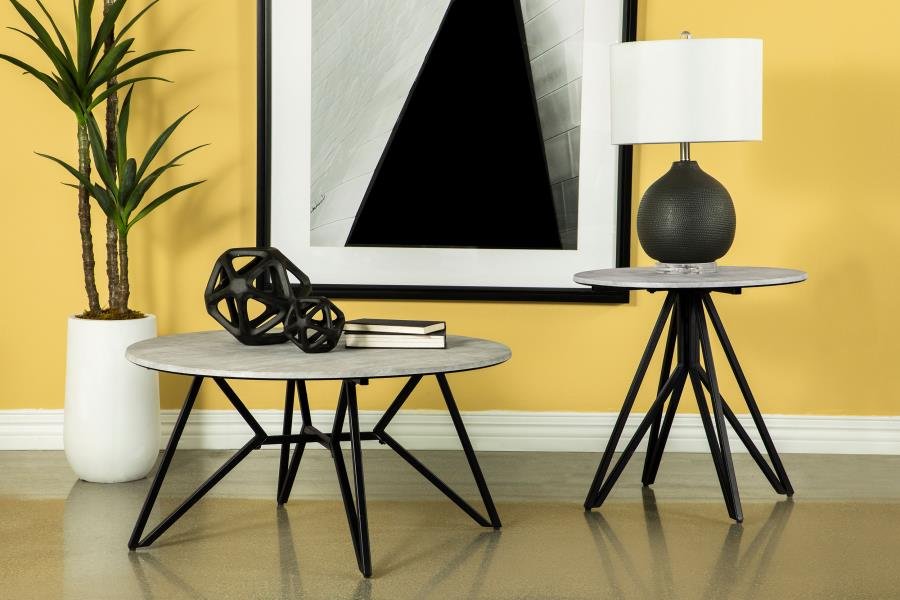 HADI 2-PIECE ROUND SMARTTOP COFFEE AND END TABLE SET CEMENT