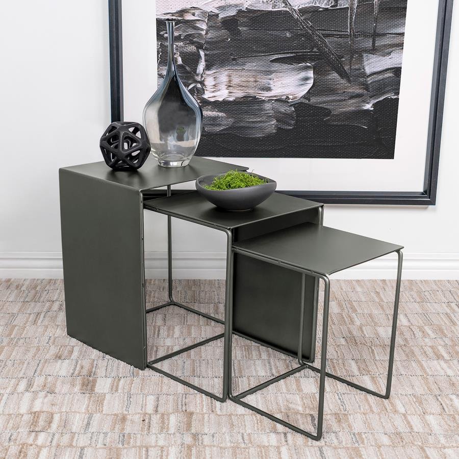 imez 3 piece rectangular metal nesting table set grey imez 3 piece rectangular metal nesting table set grey
