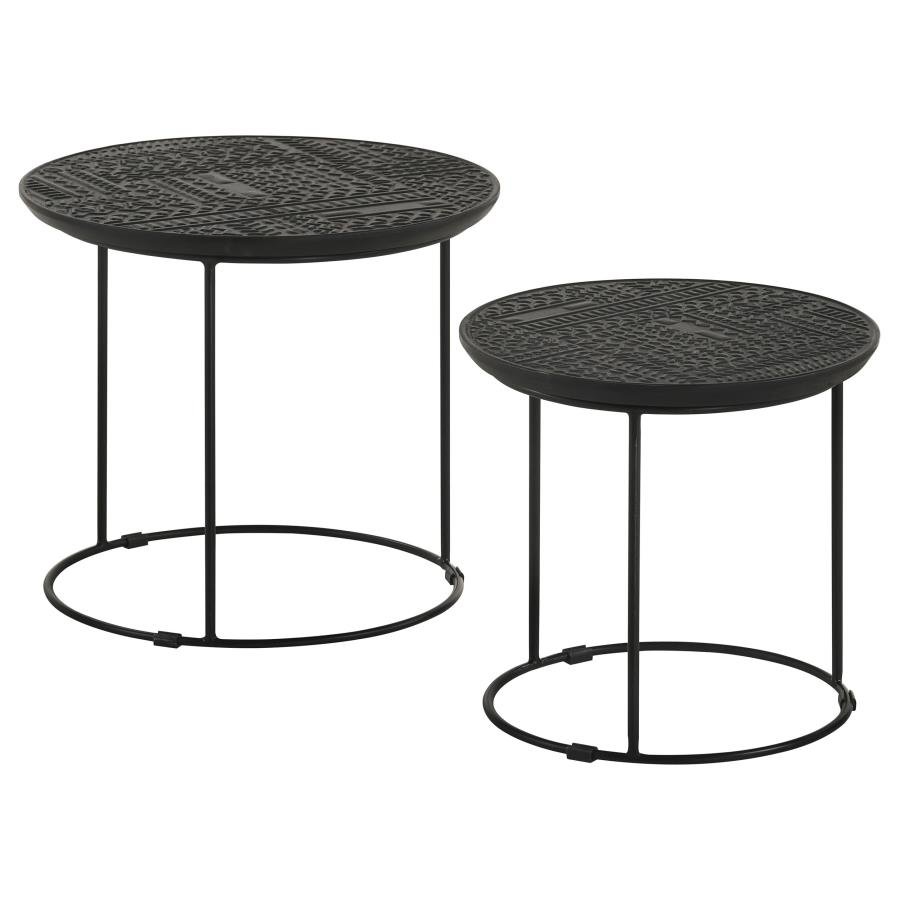 LOANNIS 2-PIECE ROUND MANGO WOOD NESTING TABLE MATTE BLACK