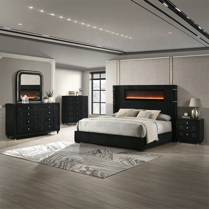 garner ek bed w/fireplace, led, reading light, speaker, bluetooth & usb garner ek bed w/fireplace, led, reading light, speaker, bluetooth & usb